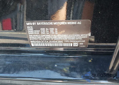 2018 BMW 320I xDrive z USA, uszkodzony, nr VIN WBA8A3C5XJA494384